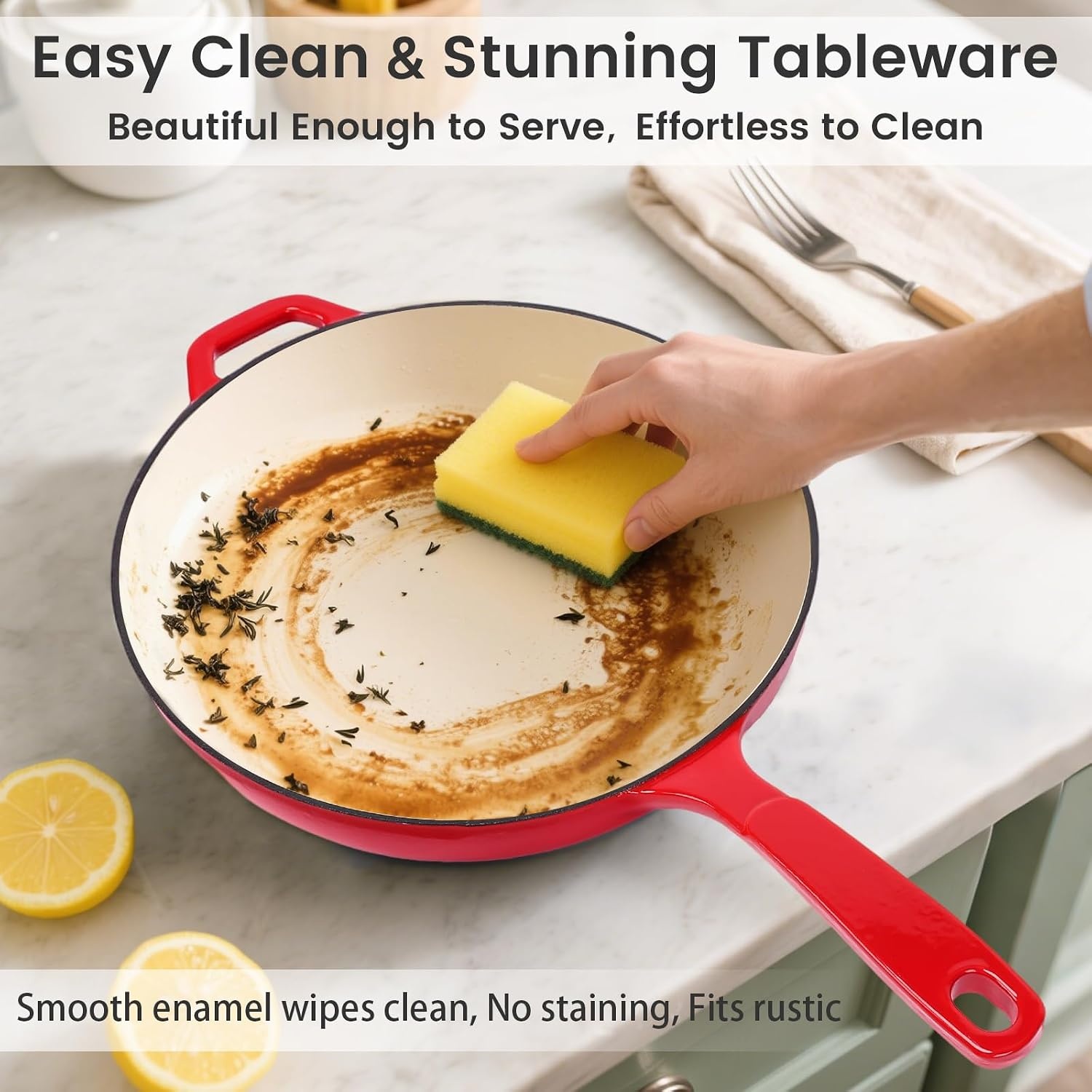 image:imageHisencn Enameled Cast Iron Cookware Set 7 Piece Dutch Ovens Set Sauce Pan Skillet 3 Lids Pots and Pans Set Ceramic Coated Cast Iron Heavy Duty GasInduction Compatible PFA FreeRouge Red