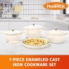 Hisencn Enameled Cast Iron Cookware Set – 7 Piece Dutch Ovens Set, Sauce Pan, Skillet, 3 Lids, Pots and Pans Set, Ceramic Coated Cast Iron, Heavy Duty, Gas/Induction Compatible, PFA Free(White)