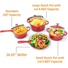 Hisencn Enameled Cast Iron Cookware Set – 7 Piece Dutch Ovens Set, Sauce Pan, Skillet, 3 Lids, Pots and Pans Set, Ceramic Coated Cast Iron, Heavy Duty, Gas/Induction Compatible, PFA Free(Red)