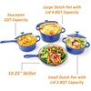 Hisencn Enameled Cast Iron Cookware Set – 7 Piece Dutch Ovens Set, Sauce Pan, Skillet, 3 Lids, Pots and Pans Set, Ceramic Coated Cast Iron, Heavy Duty, Gas/Induction Compatible, PFA Free(Blue)