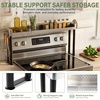 Adjustable Stove Top Shelf with Paper Towel Holder, Stainless Steel Over Stove Spice Rack Organizer, Expandable Back of Stove Shelf with Hooks, Anti-Slip Feet & Raised Rails for Kitchen Storage