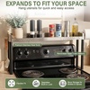 Adjustable Stove Top Shelf with Paper Towel Holder, Stainless Steel Over Stove Spice Rack Organizer, Expandable Back of Stove Shelf with Hooks, Anti-Slip Feet & Raised Rails for Kitchen Storage