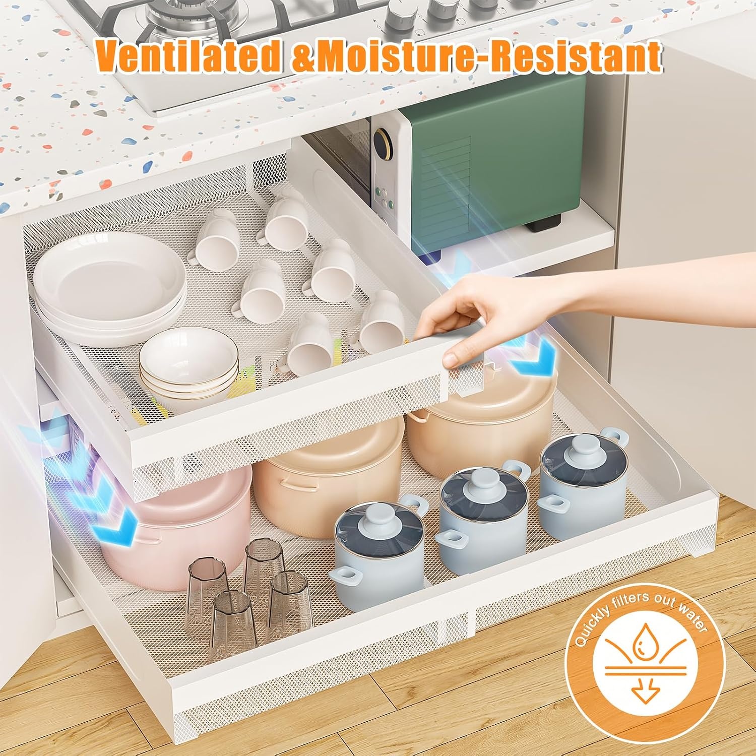 image:imageHisencn 2 Pack Pull Out Cabinet Organizers White 1535165 Deep Kitchen Expandable Cabinet Drawers Slide Out White