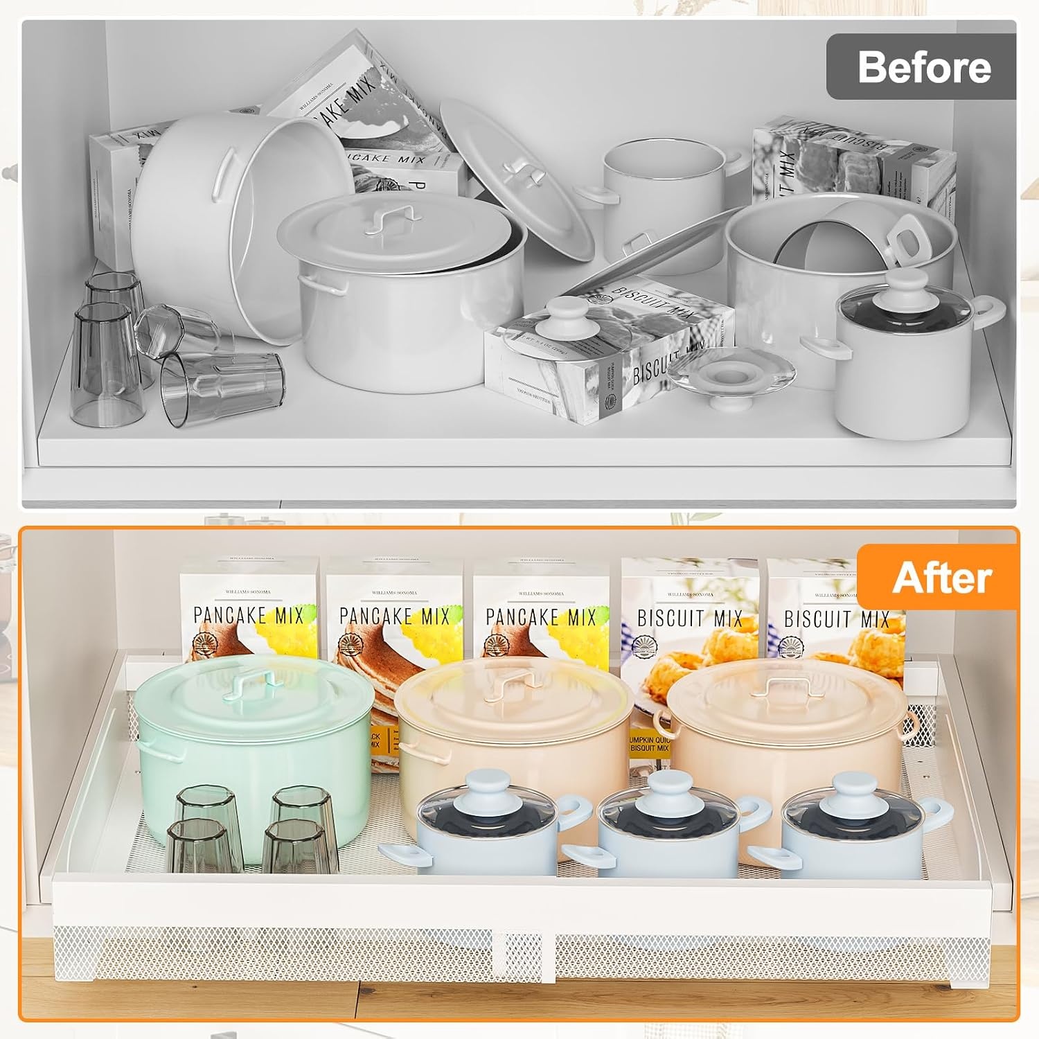 image:imageHisencn 2 Pack Pull Out Cabinet Organizers White 1535165 Deep Kitchen Expandable Cabinet Drawers Slide Out White