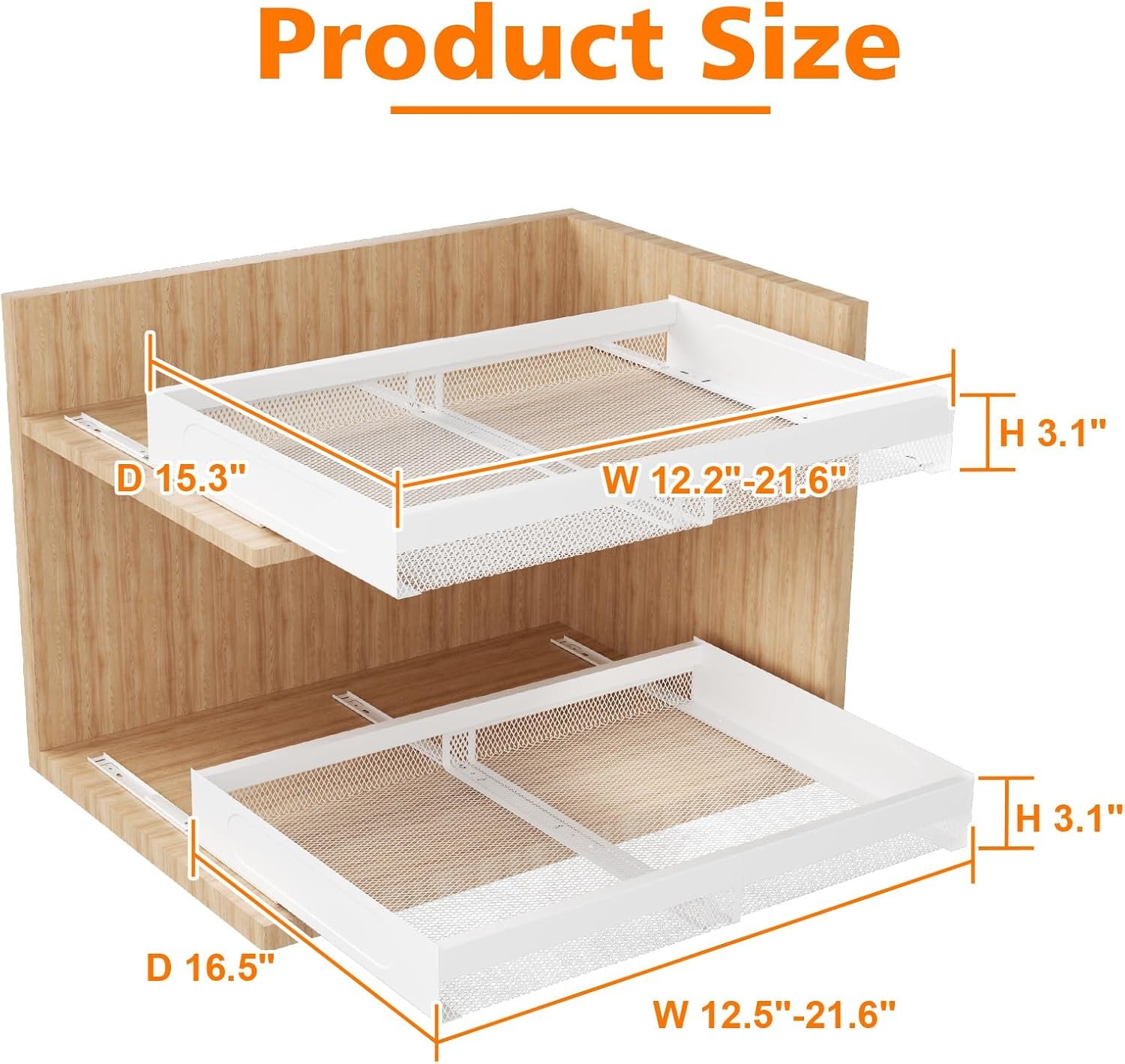 image:imageHisencn 2 Pack Pull Out Cabinet Organizers White 1535165 Deep Kitchen Expandable Cabinet Drawers Slide Out White