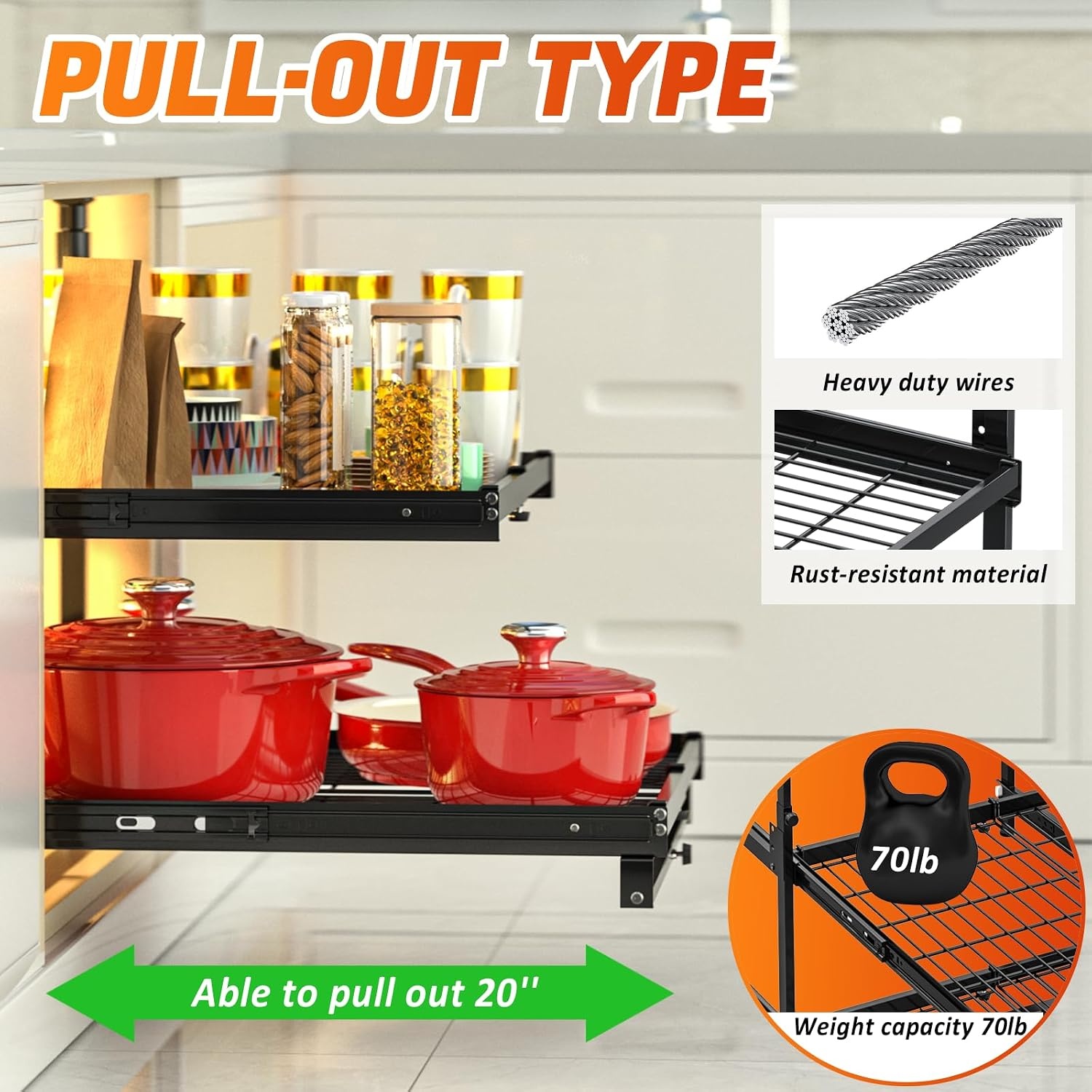 image:imageHisencn Adjustable 2Tier PullOut Cabinet Organizer for 1321 Wide Cabinets No Drill Installation 21 Depth