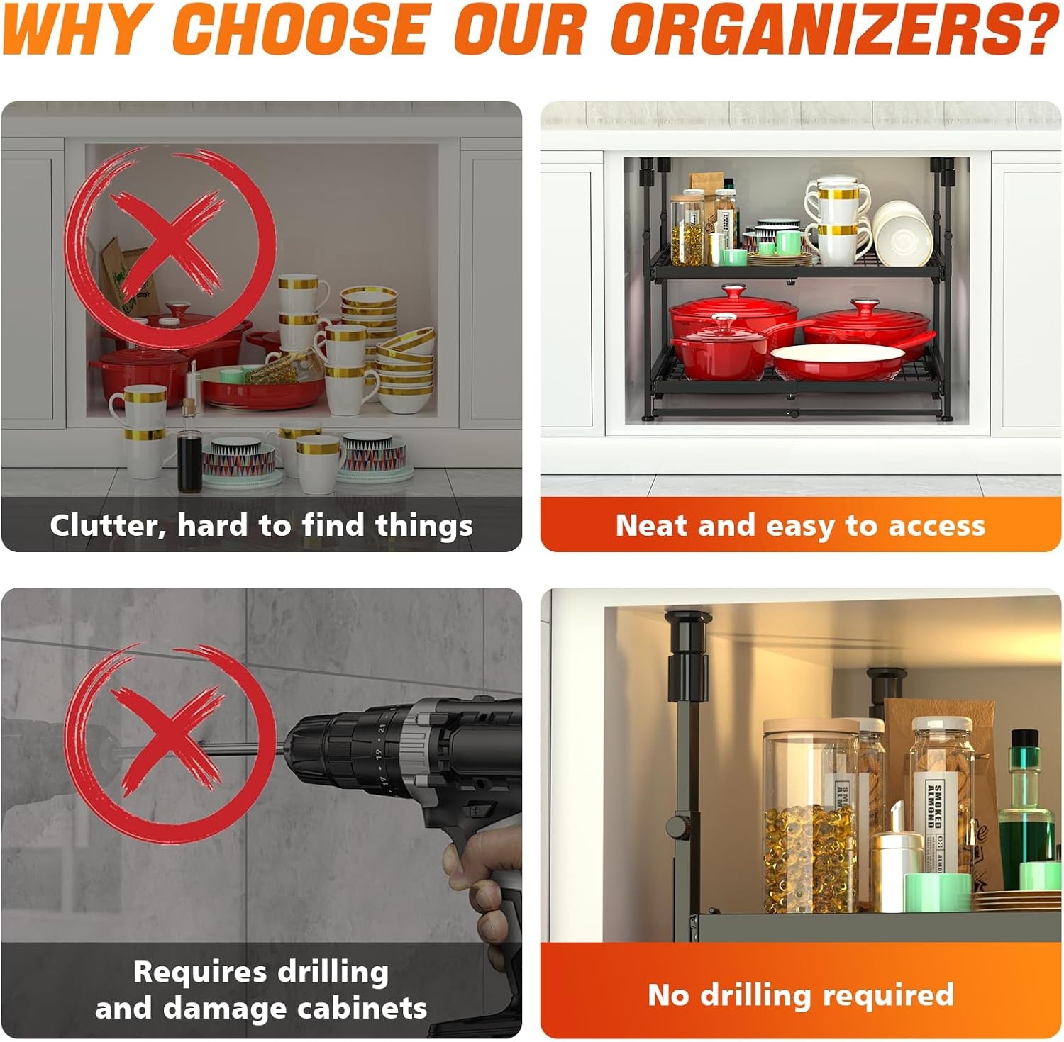 image:imageHisencn Adjustable 2Tier PullOut Cabinet Organizer for 1321 Wide Cabinets No Drill Installation 21 Depth