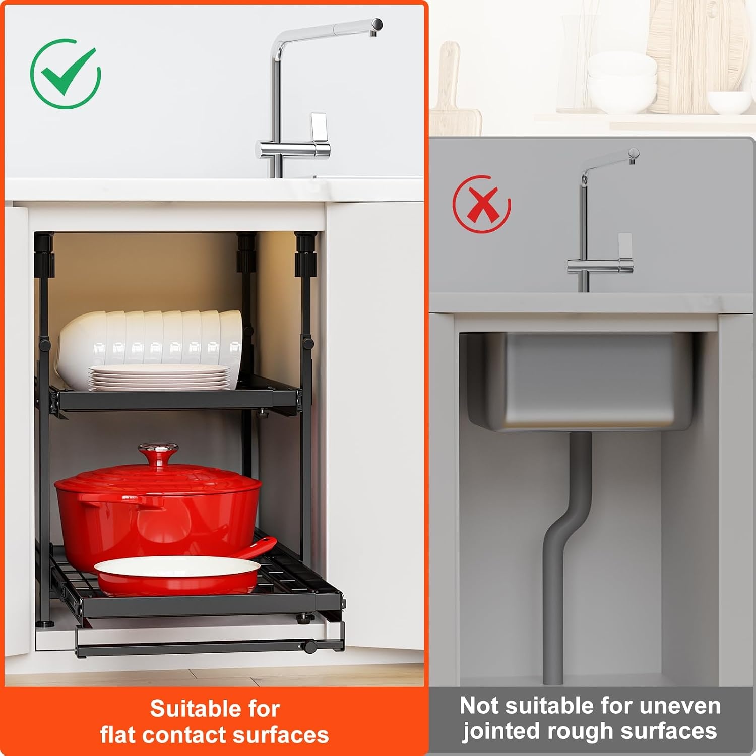 image:imageHisencn Adjustable 2Tier PullOut Cabinet Organizer for 1321 Wide Cabinets No Drill Installation 21 Depth