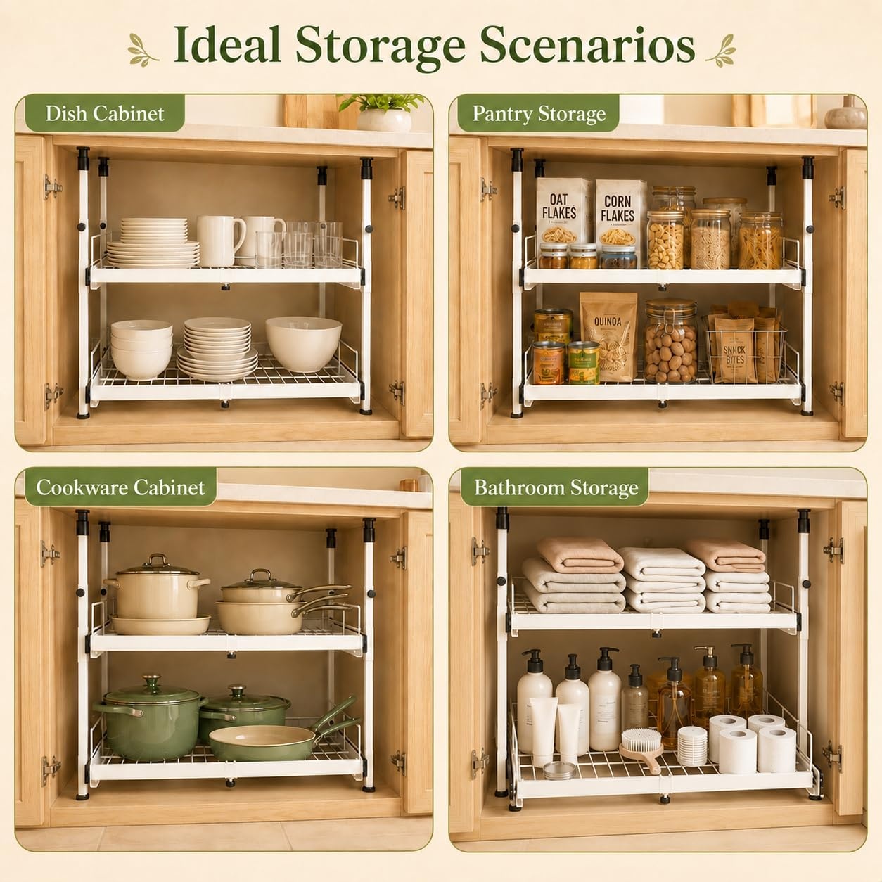image:imageHisencn Expandable 2Tier Pull Out Cabinet Organizer 1321 Wide SlideOut Drawers Pull Out Drawers for Cabinets WhiteWhite