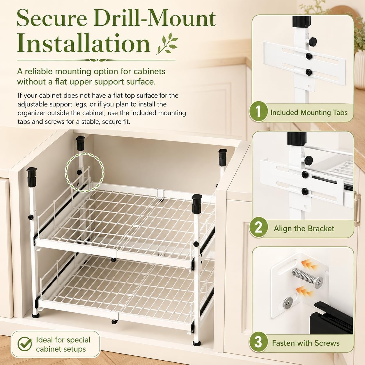 image:imageHisencn Expandable 2Tier Pull Out Cabinet Organizer 1321 Wide SlideOut Drawers Pull Out Drawers for Cabinets WhiteWhite