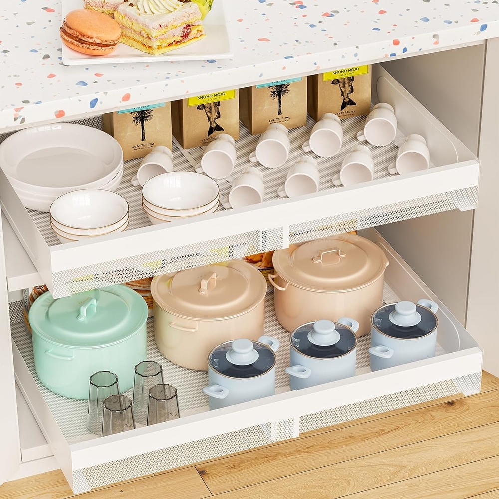 image:imageHisencn 2 Pack Pull Out Cabinet Organizers White 1535165 Deep Kitchen Expandable Cabinet Drawers Slide Out White