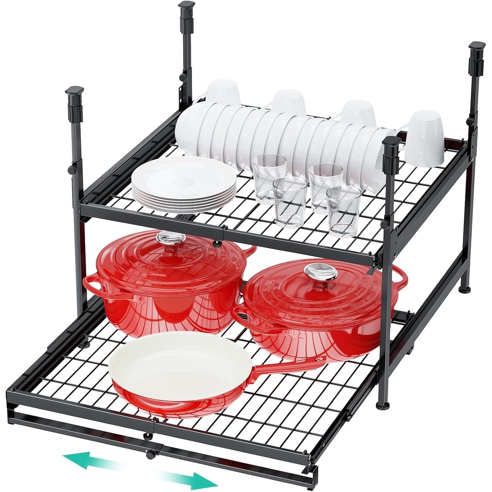 image:imageHisencn Adjustable 2Tier PullOut Cabinet Organizer for 1321 Wide Cabinets No Drill Installation 21 Depth