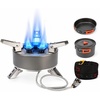 Hisencn single burner camp stove with Grill Pan for Camping,RV Essentials | 15,000 BTU Propane Camping Stove with Cutting Board & Carrying Bag,Portable Camp Stove Set Gifts For Man,Blue(Gray)