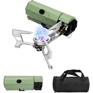 Hisencn single burner camp stove with Grill Pan for Camping,RV Essentials | 15,000 BTU Propane Camping Stove with Cutting Board & Carrying Bag,Portable Camp Stove Set Gifts For Man,Blue(Green)