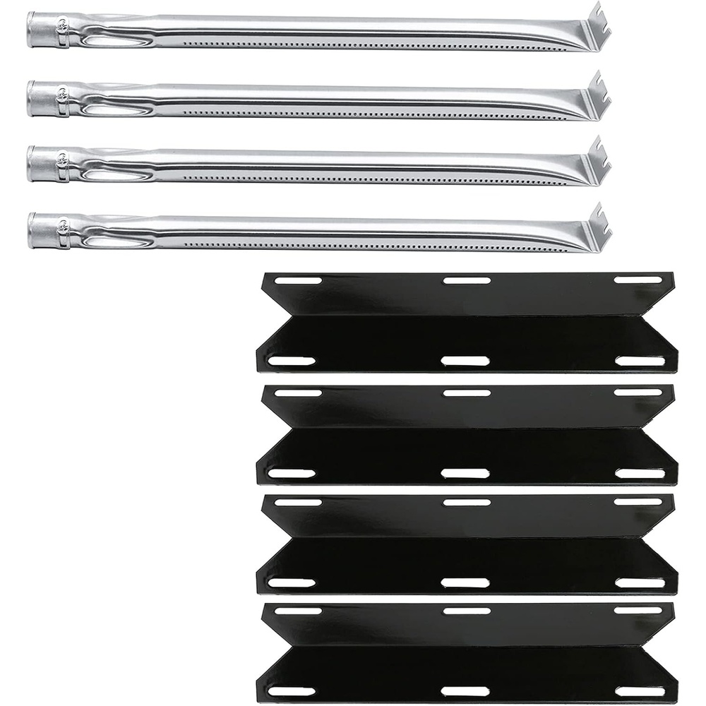 image:imageHisencn Replacement Parts for Charmglow 4 Burner 7200304 Nexgrill 7200304 Permasteel PG50400S Gas Grill Stainless Steel Burner and Porcelain Heat Plate Tent Burner Cover 4 Pack