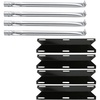 Hisencn Replacement Parts for Charmglow 4 Burner 720-0304, Nexgrill 720-0304, Permasteel PG-50400-S Gas Grill Stainless Steel Burner and Porcelain Heat Plate Tent, Burner Cover, 4 Pack