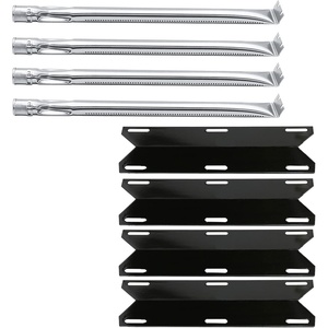 Hisencn Replacement Parts for Charmglow 4 Burner 720-0304, Nexgrill 720-0304, Permasteel PG-50400-S Gas Grill Stainless Steel Burner and Porcelain Heat Plate Tent, Burner Cover, 4 Pack